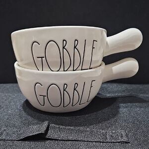 Rae Dunn White "GOBBLE" Stacked Ceramic Bowls